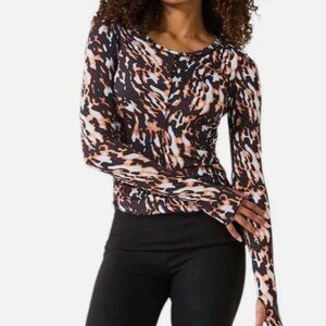 Free People Printed Right On Run Tortoise Shell Long Sleeve NWT Size S